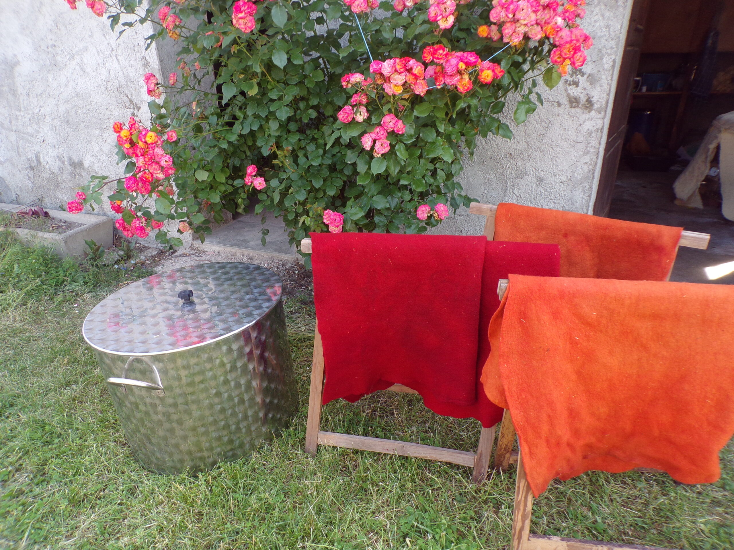 feutre teint en rouge et orange
